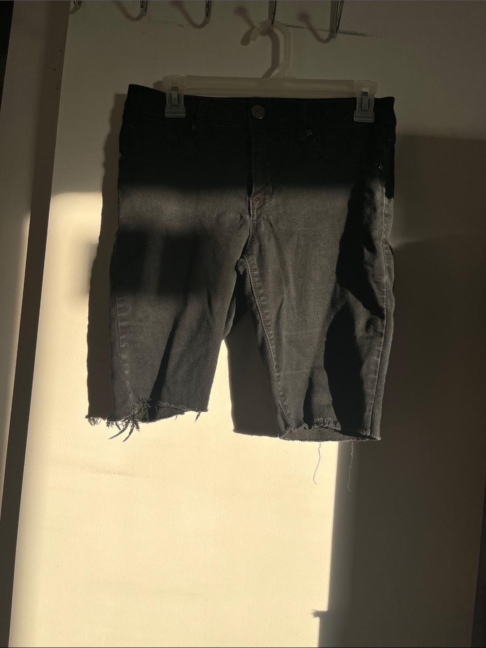 1822 Denim Black Frayed Cut-Off Shorts